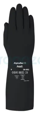 Ansell 38-001 AlphaTech Siyah Bütil Polimer Uzun Kimyasal Eldiveni - 1