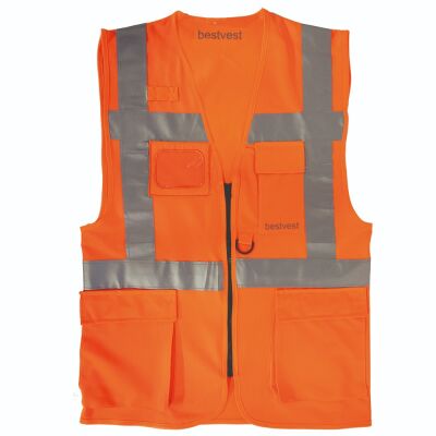 Bestvest BV 1002 Reflektörlü Cırtlı Mühendis Tip Cepli Fermuarlı İkaz Yeleği Neon Turuncu - 1