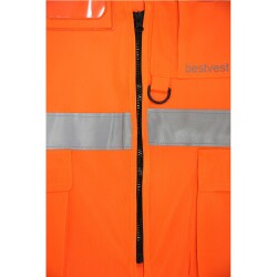 Bestvest BV 1002 Reflektörlü Cırtlı Mühendis Tip Cepli Fermuarlı İkaz Yeleği Neon Turuncu - 3