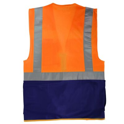 Bestvest BV 1004 Reflektörlü Cırtlı Mühendis Tip Cepli Fermuarlı İkaz Yeleği Neon Turuncu Lacivert - 3