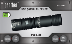 Panther PT-4048 USB Şarjlı Metal El Feneri - 1