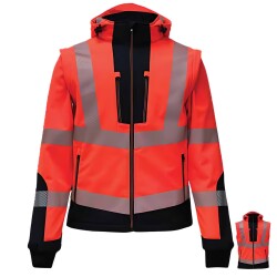 Vızwell VWJK521-T Yüksek Görünümlü Rıpstop Softshell Kollar Çıkmalı Mont Neon Turuncu - 1